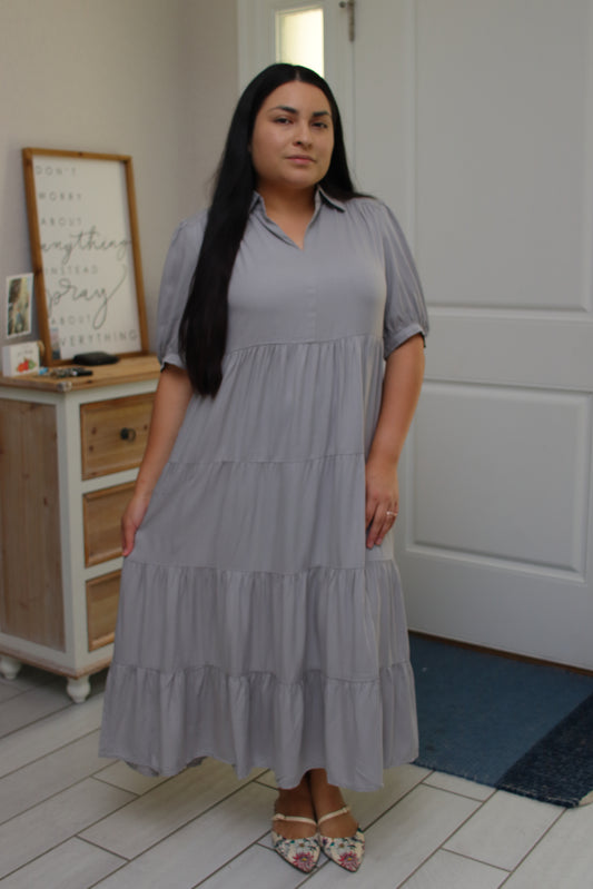 Jade Collared Tiered Dress
