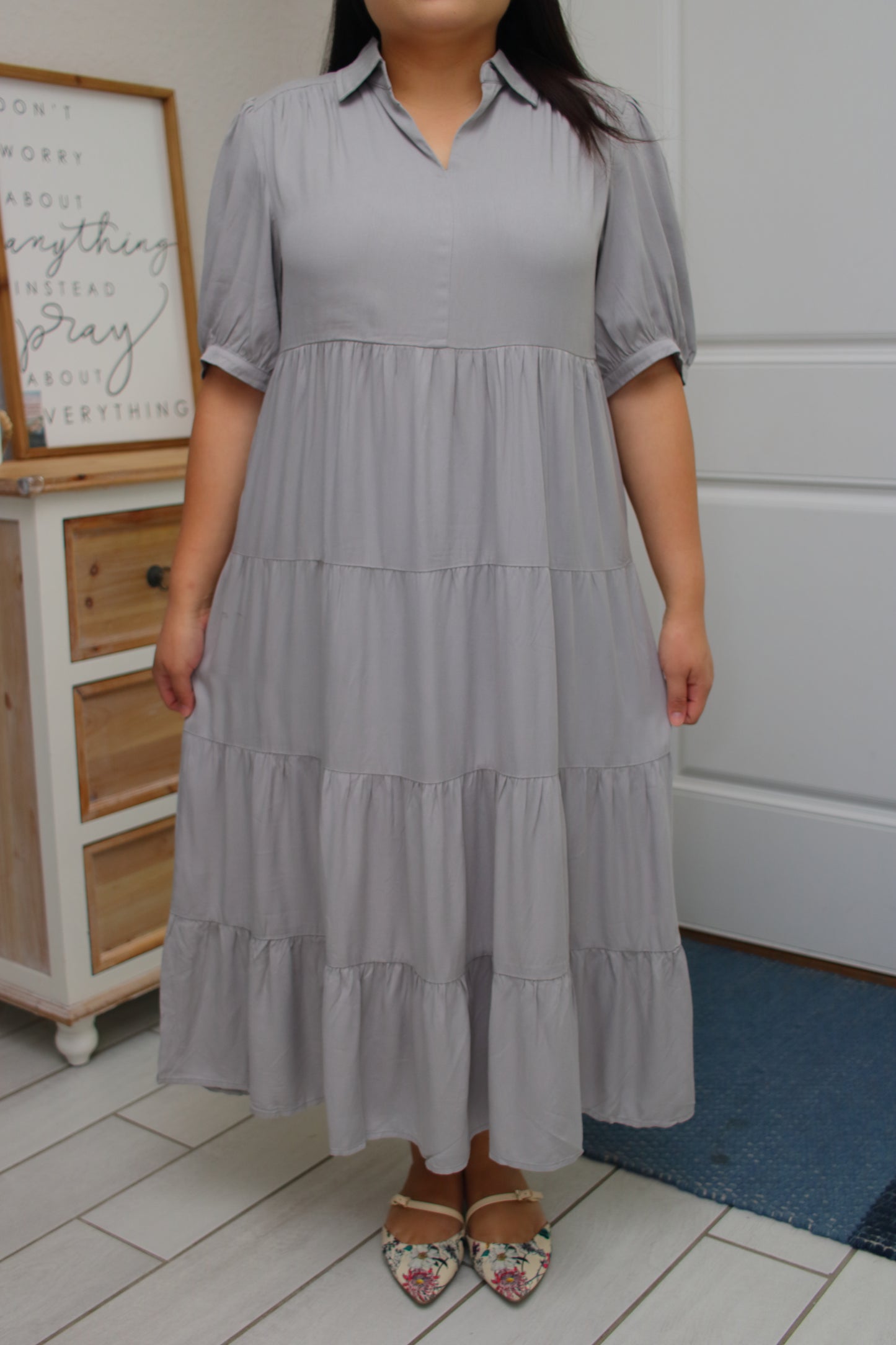 Jade Collared Tiered Dress