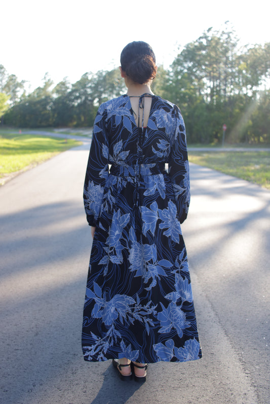Bloom in Blue V-neck dress