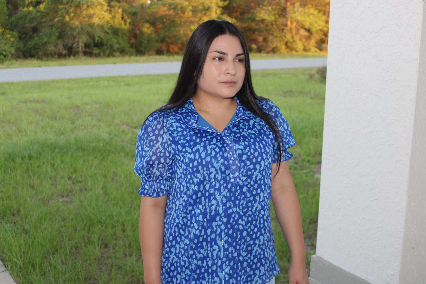 Rebecca V-Neck Button Up Print Blouse