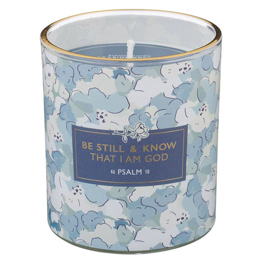 Glass Candle Blue/White Be Still & Know Ps. 46:10