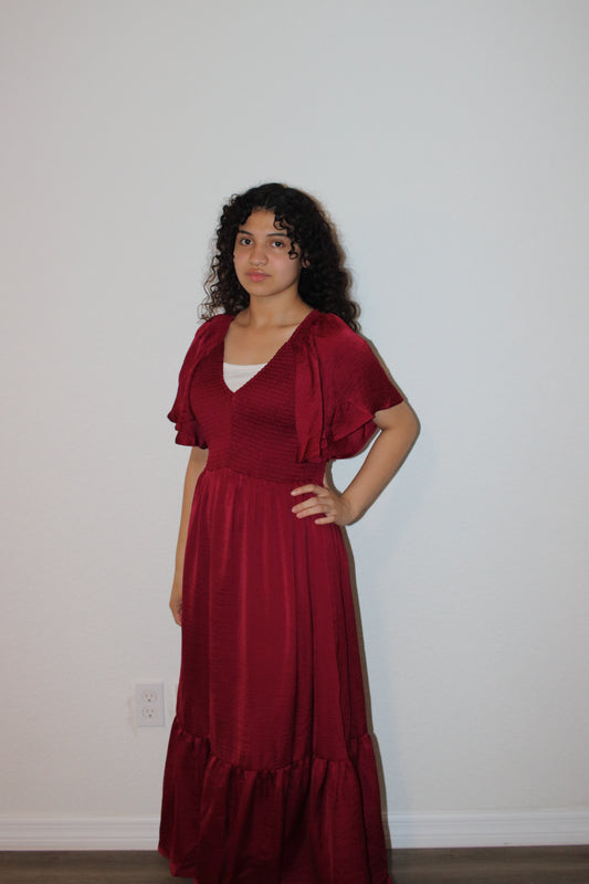 Talitha Merlot V-Neck Midi Dress