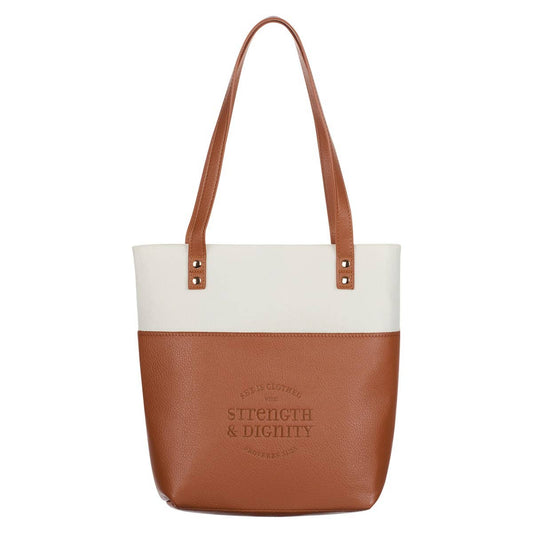 Bible Tote Cream/Toffee Strength & Dignity Prov. 31:25