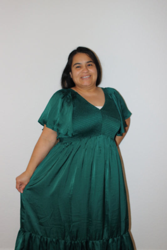 Priscilla Emerald V-Neck Midi Dress