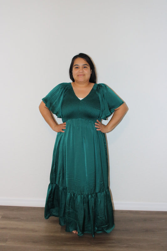 Priscilla Emerald V-Neck Midi Dress