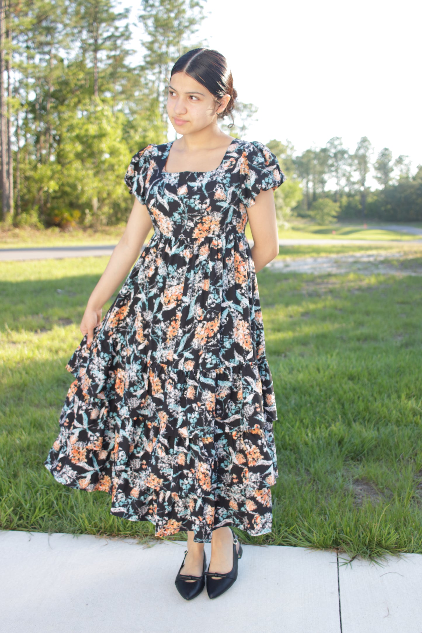 Rustic Bloom Midi Dress