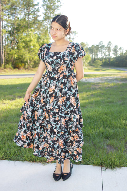 Rustic Bloom Midi Dress