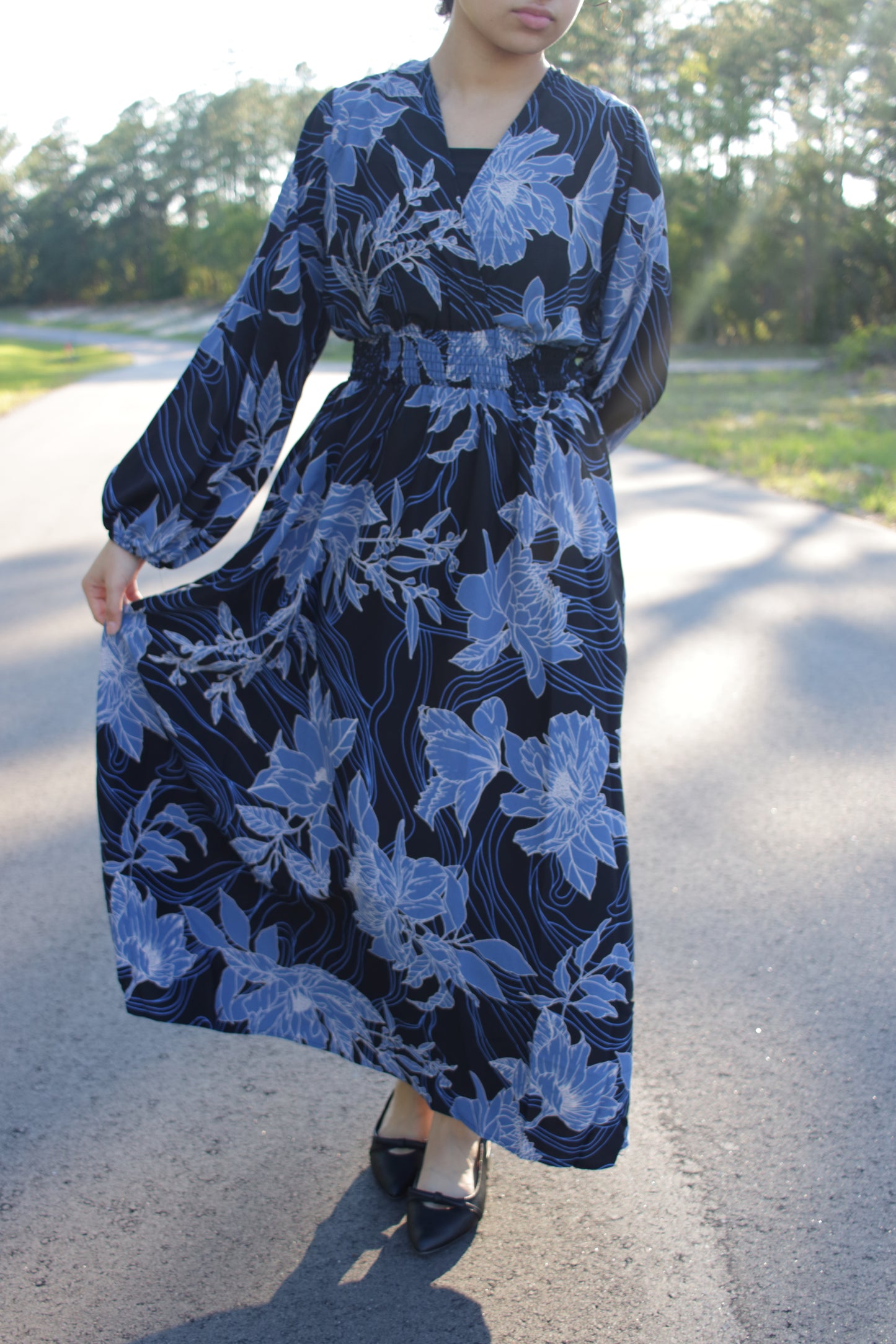 Bloom in Blue V-neck dress