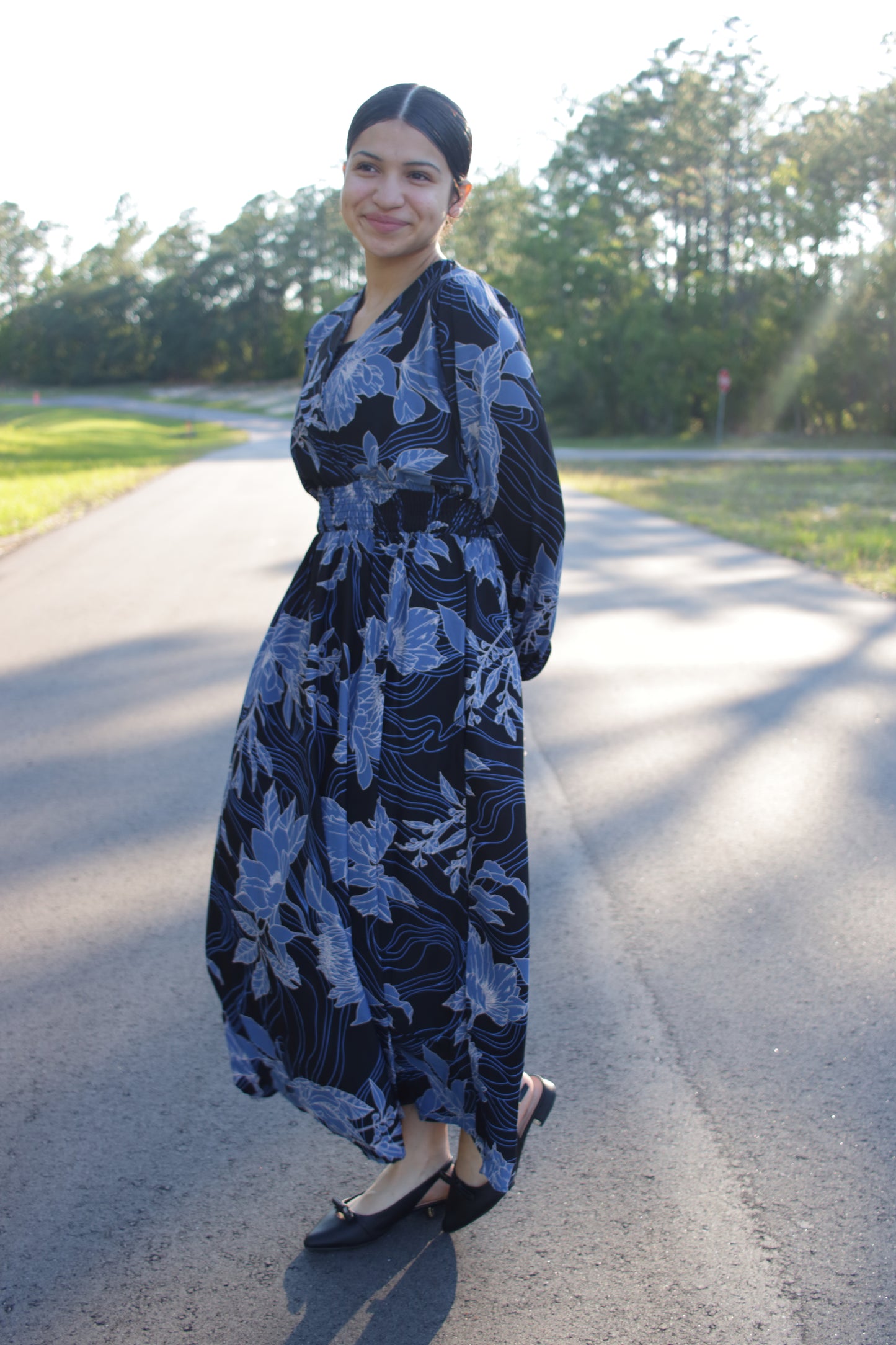Bloom in Blue V-neck dress