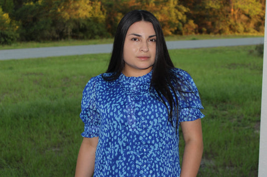 Rebecca V-Neck Button Up Print Blouse